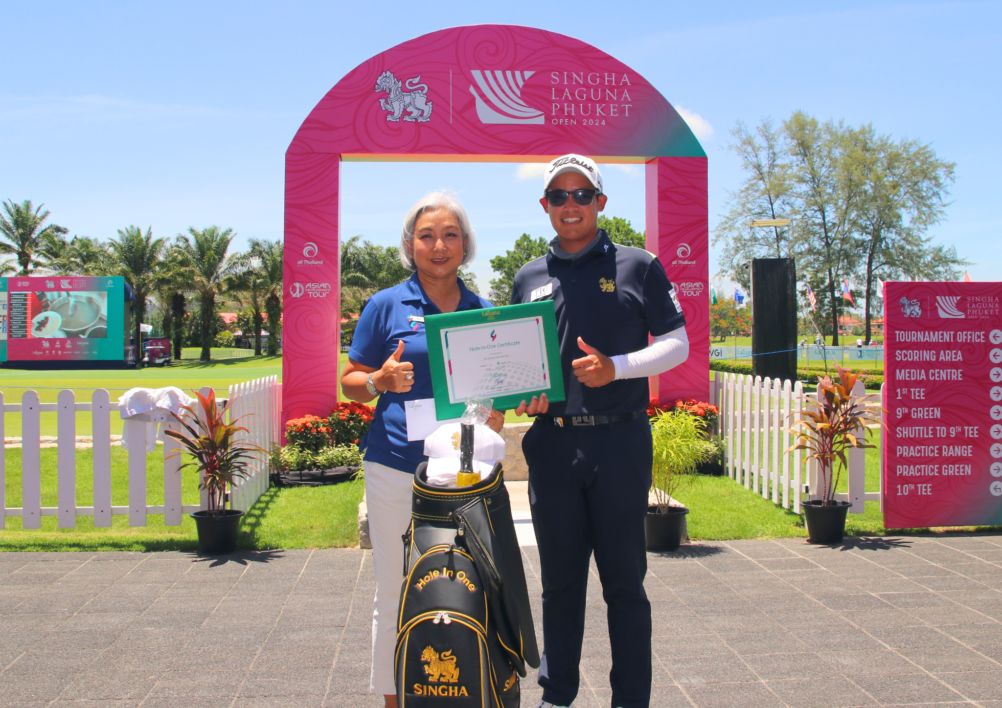 "Ratanon Wannasrichan - Made a hole-in-one on hole 16 and won a 7-night stay at Banyan Tree Private Collection Villa"
